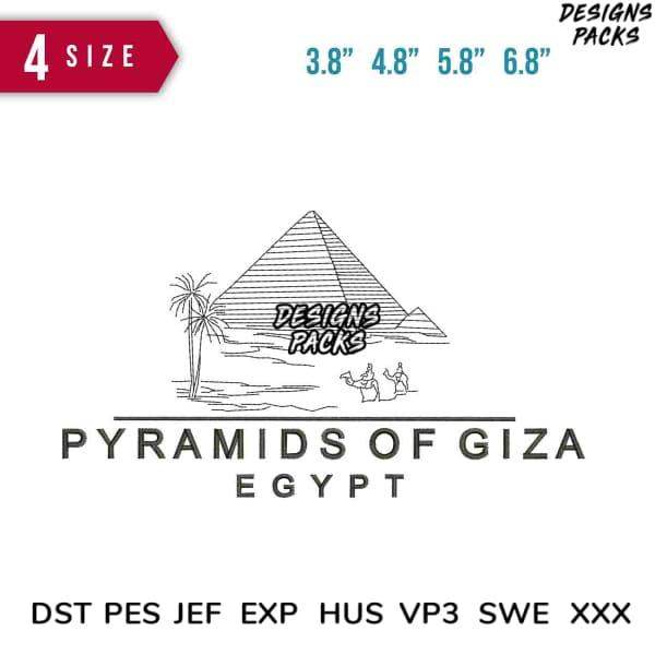 Pyramids of Giza Egypt design for embroidery, available in DST PES JEF formats, 4 sizes