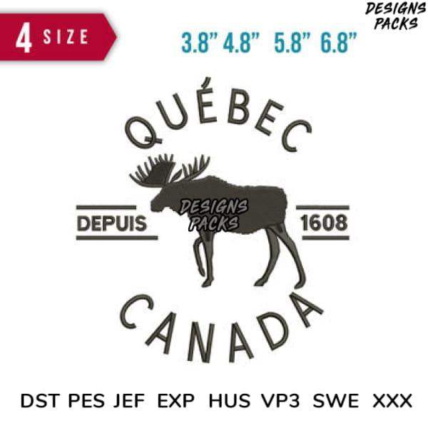 Québec Canada moose design in 4 sizes, embroidery formats DST PES JEF for instant download