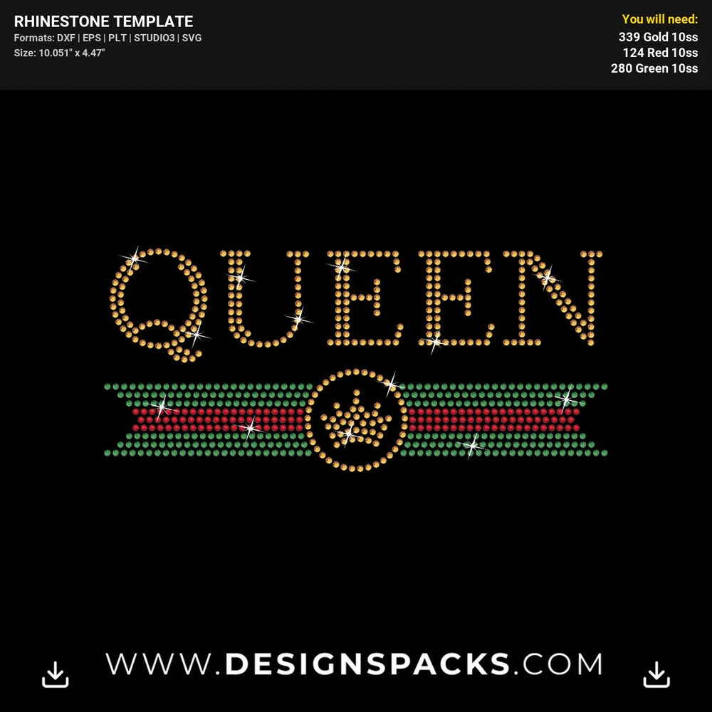 Queen Gucci Logo Rhinestone Digital Template