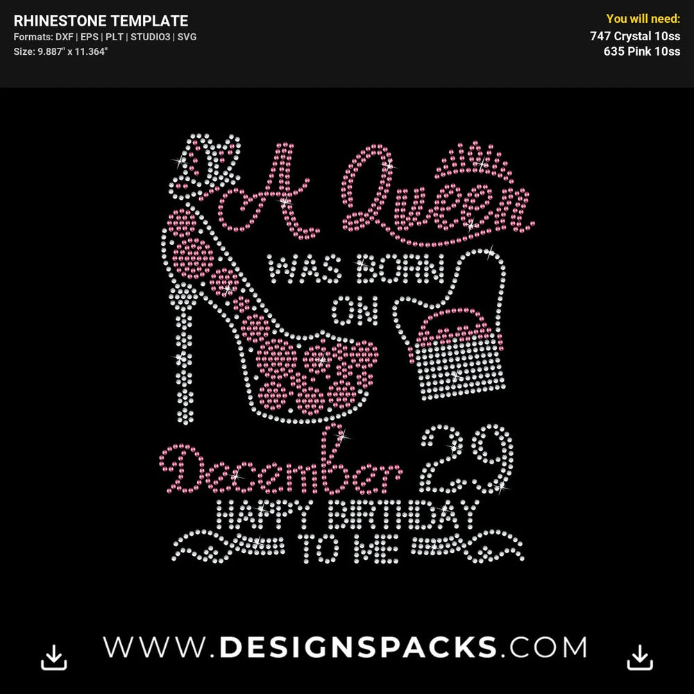 Queen Purse Heel Born On Shirt Rhinestone Digital Template