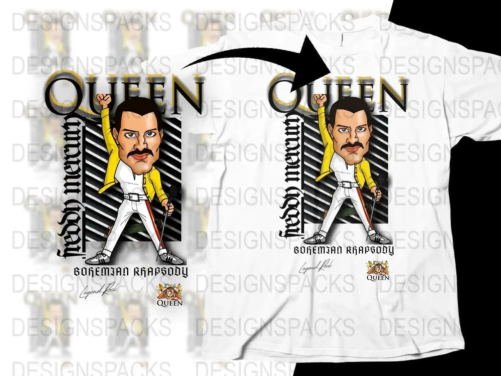Queen Rock Band Iconic Freddy Mercury Bohemian Rhapsody Art Png Design Digital Download
