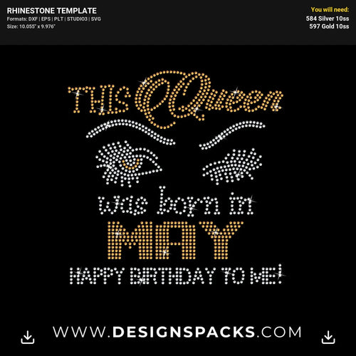 Queen Was Born In Happy Birthday To Me Rhinestone Digital Template