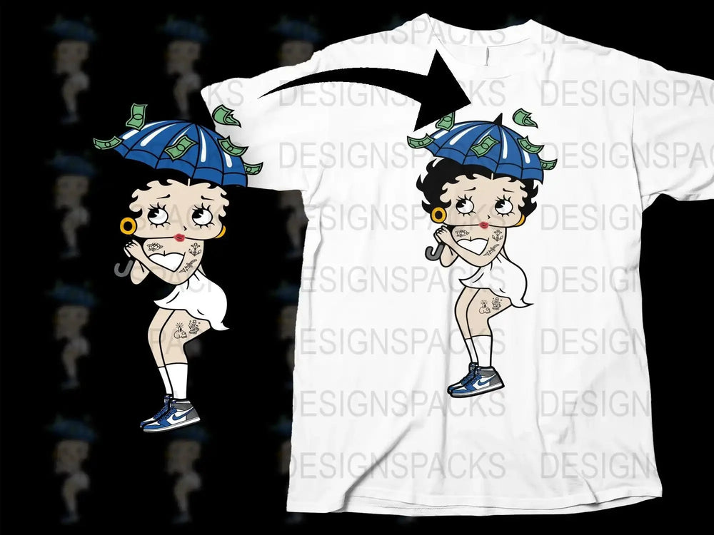 Quirky Retro Character Holding Umbrella Png Digital Download