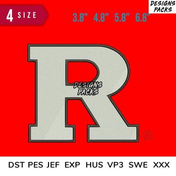Embroidery design of letter R in 4 sizes, compatible with DST PES JEF formats for instant download