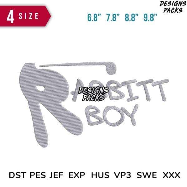 Rabbit Boy embroidery design in 4 sizes, compatible with DST PES JEF formats for machine embroidery projects.
