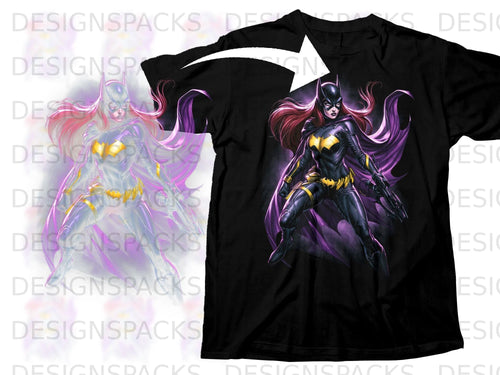 Black t-shirt with a Batgirl graphic and a faded Batgirl overlay.