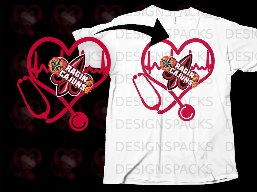 Ragin Cajuns Heartbeat Stethoscope Design T-shirt