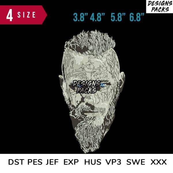 Bearded man face embroidery design in 4 sizes, DST PES JEF formats for instant download