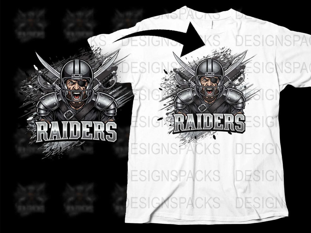 Raiders Graphic T-Shirt, Warrior Helmet Design, Sports Fan Apparel, Casual Street Style, Unique Men's Clothing, Black and White Tee