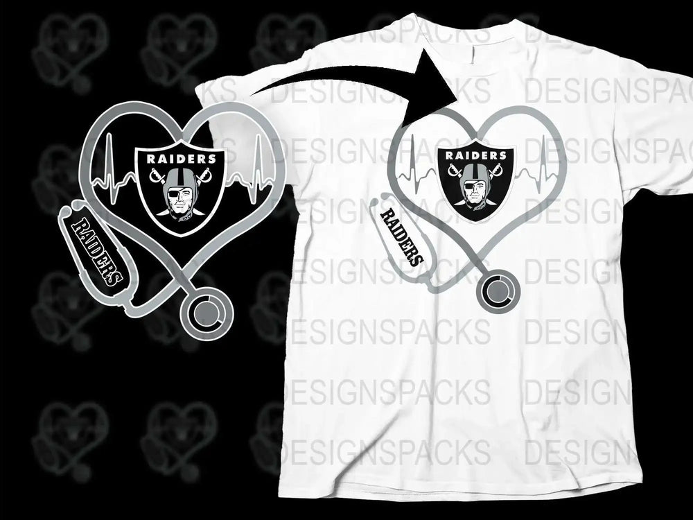 Raiders Heart Stethoscope T-Shirt, Nurse Doctor Medical Fan Apparel, Unisex Sports Team Tee