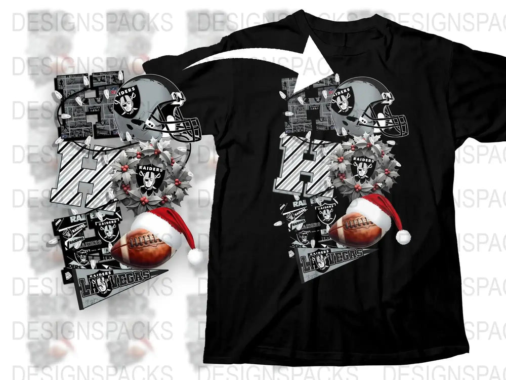 Raiders Football Santa Hat Christmas Shirt, Graphic Tee, Sports Fan Holiday Apparel, Unisex T-Shirt Gift