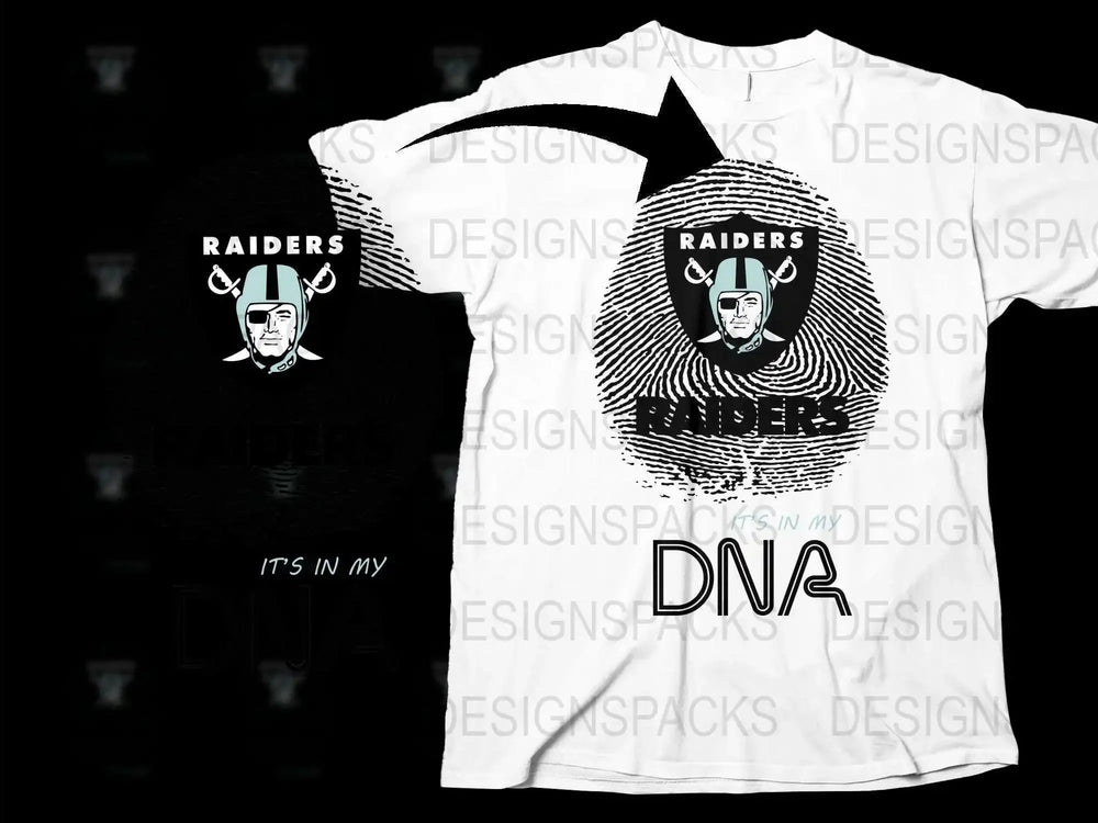 Raiders Bull Design T-Shirt, Black and White Graphic Tee, DNA Slogan, Sports Fan Apparel