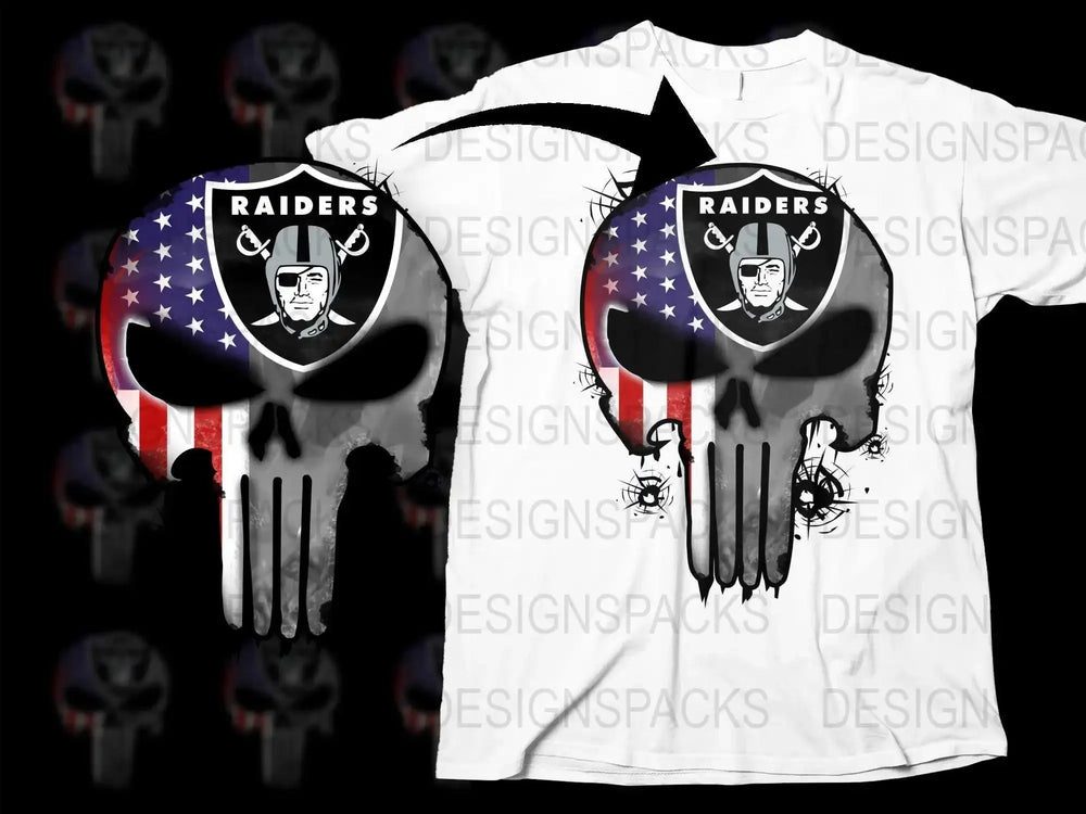 Raiders skull design with American flag, print-ready for DTG/DTF t-shirts