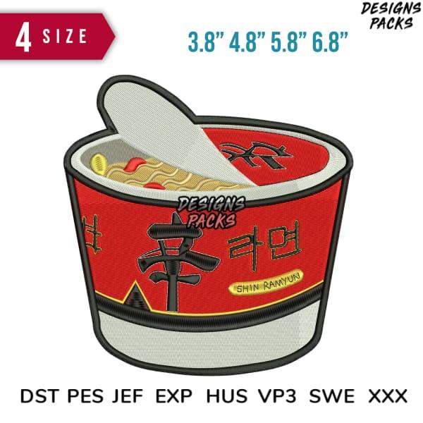 Embroidery design of Shin Ramyun cup noodle in 4 sizes, compatible with DST PES JEF formats