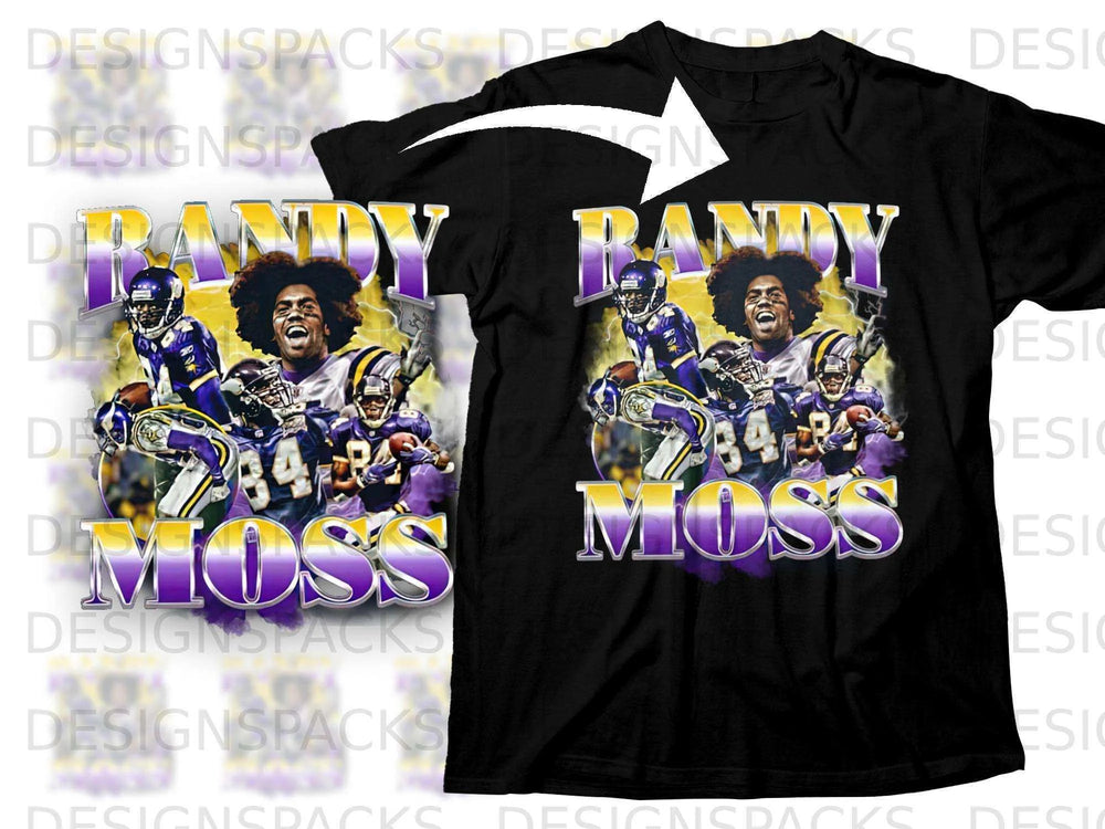 Randy Moss football graphic on a black t-shirt.