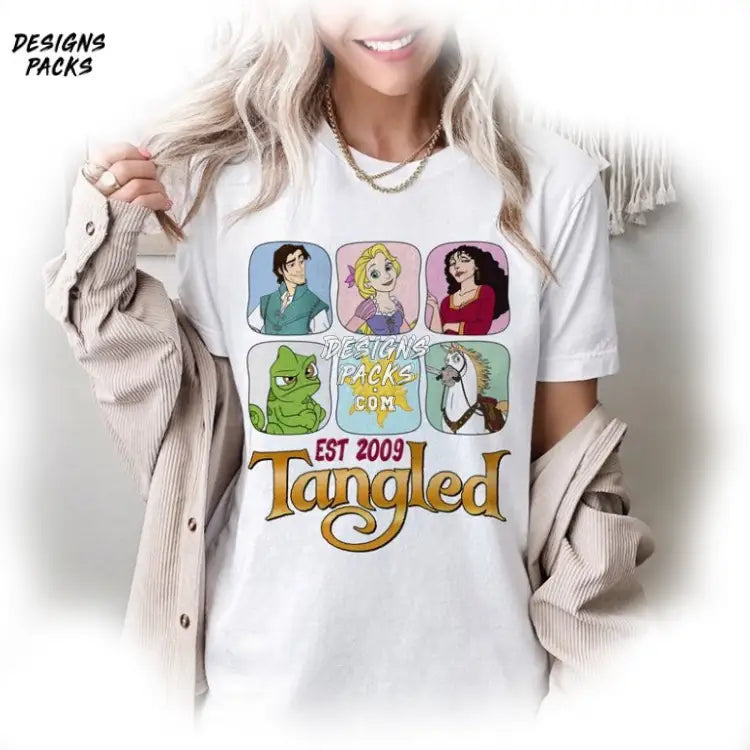 Rapunzel Flynn Rider Tangled Characters Group Shot Est 2009 Retro Png Design