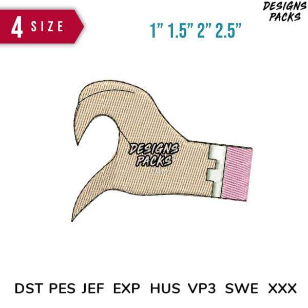 Embroidery design of claw hand with pink wristband, available in 4 sizes and multiple file formats