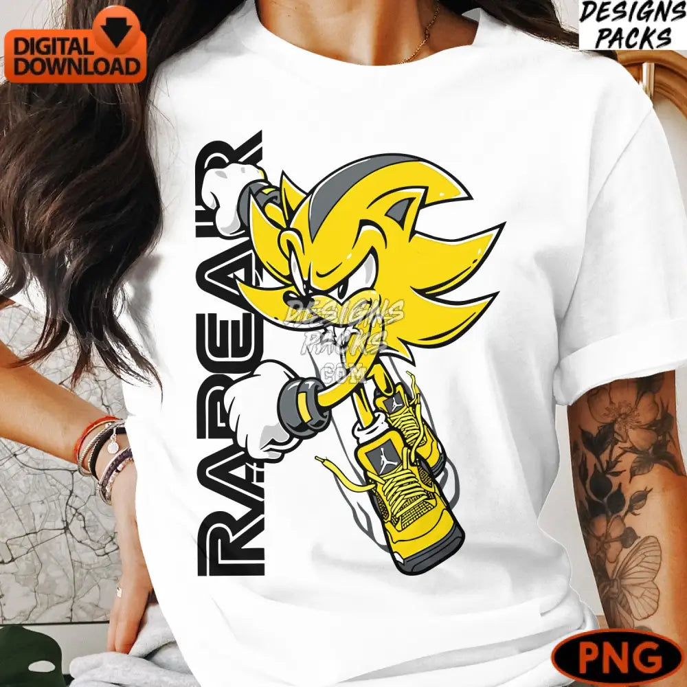 Rare Yellow Hedgehog Cartoon Png Digital Download Sneaker Design Gaming Character Cool Instant