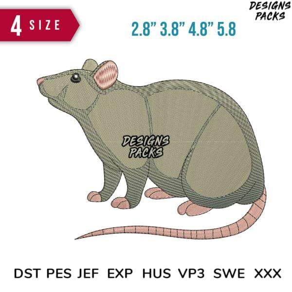 Embroidery design of a rat in 4 sizes, available in DST PES JEF formats for instant download