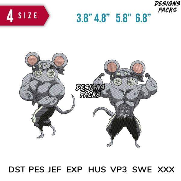 Muscular mouse design in 4 sizes, embroidery formats DST PES JEF EXP for print-ready use