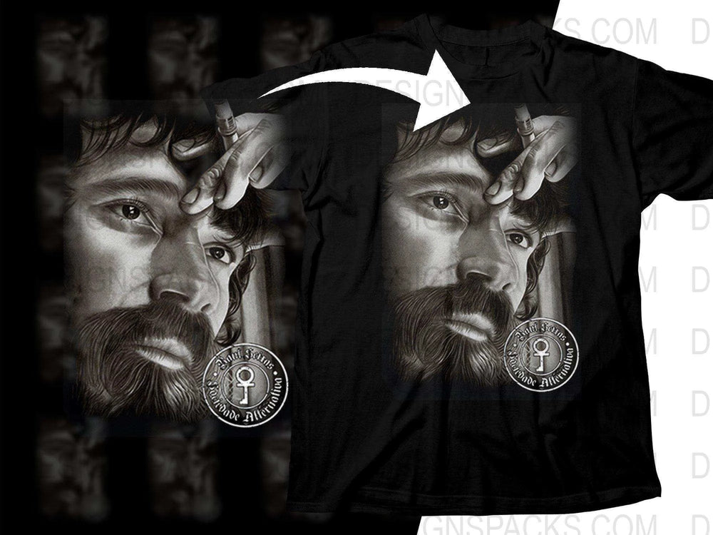 Raul Seixas Mysterious Bearded Man Portrait Art Rock Png Halftone Digital Download