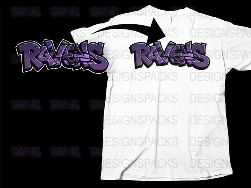 Ravens Graphic T-Shirt, Purple and White Bold Text Design, Casual Streetwear, Unisex Tee