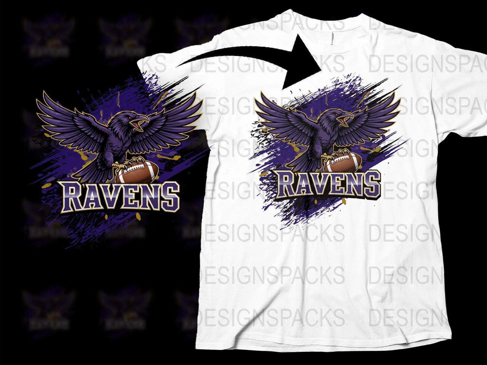 Raven Graphic T-Shirt, Sports Team Bird Design, White and Purple Football Tee, Unisex Casual Wear