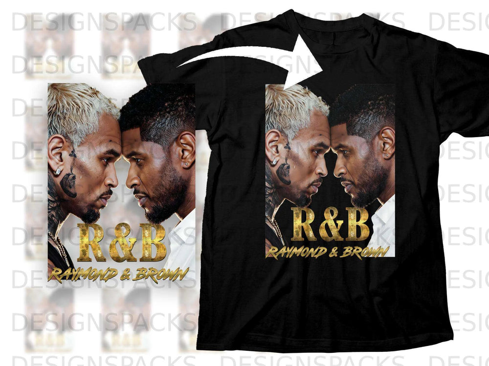 T-shirt featuring a close-up of R&B artists Raymond & Brown facing each other.