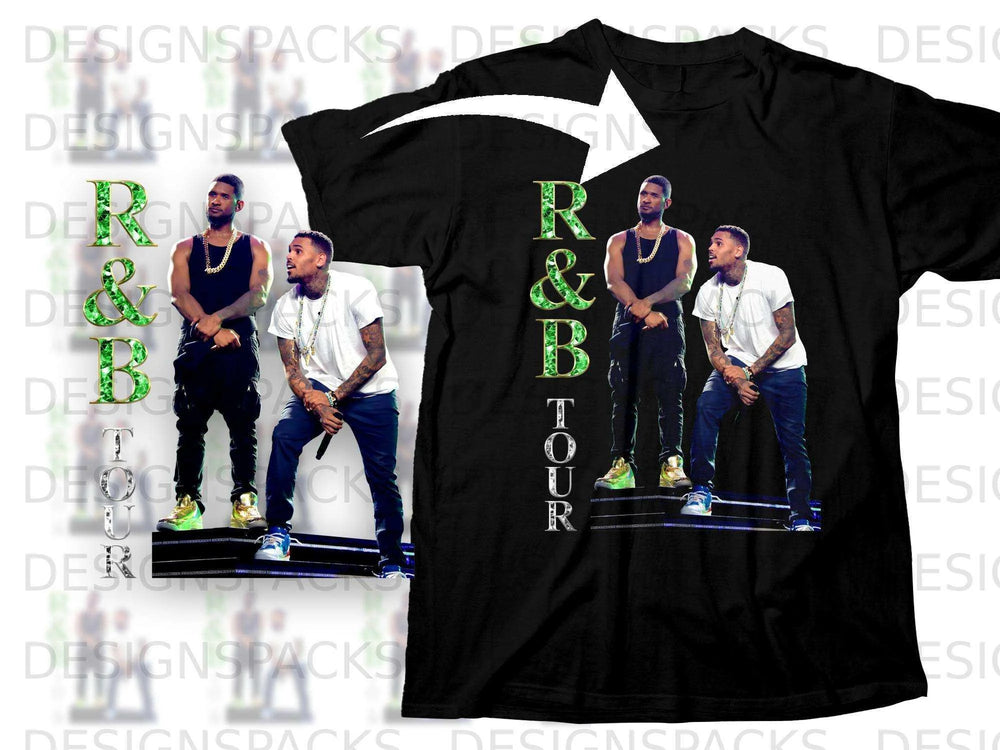 Black t-shirt with R&B TOUR graphic and Usher and Chris Brown.