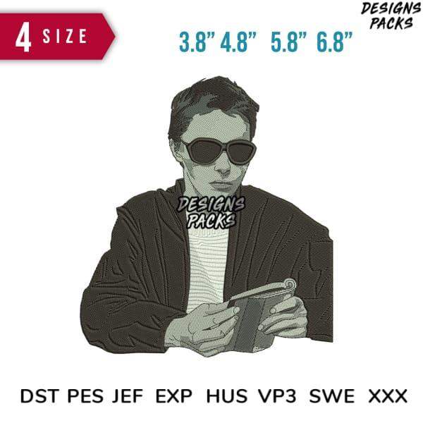 Stylish man in sunglasses holding phone, embroidery design pack for DST PES JEF formats