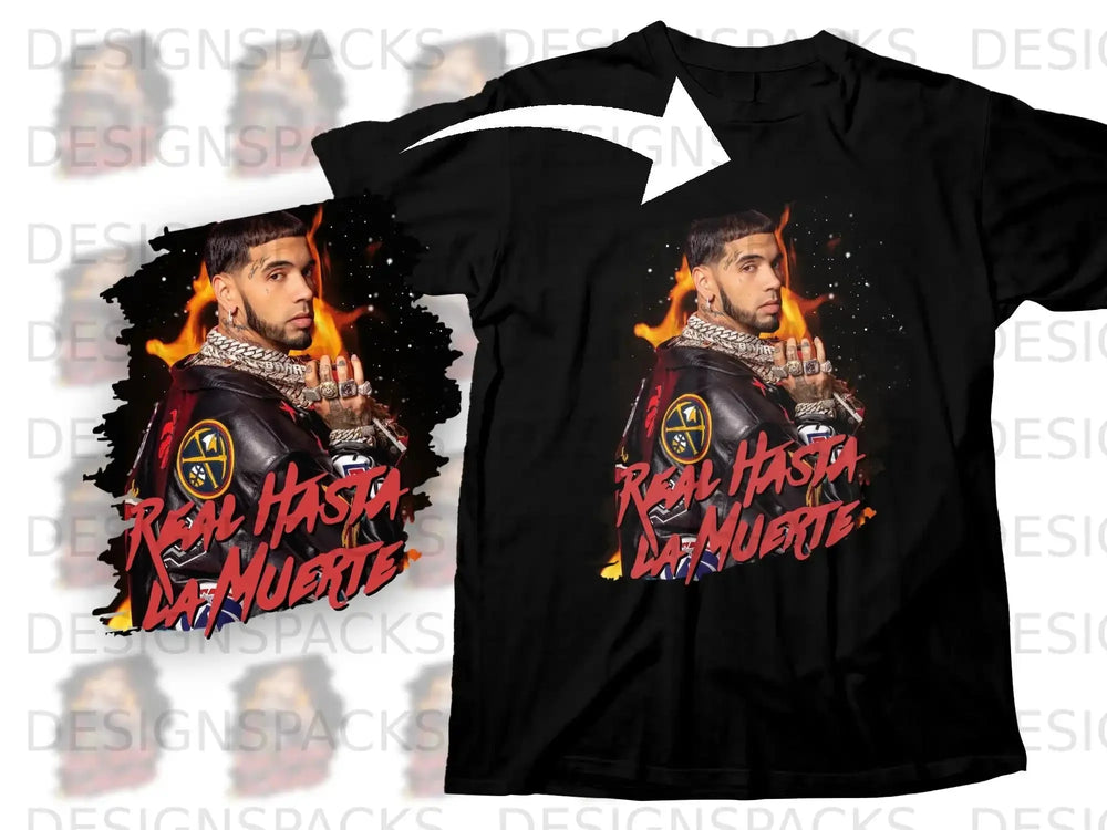 Black t-shirt featuring Bad Bunny with "R Hasta La Muerte" text.