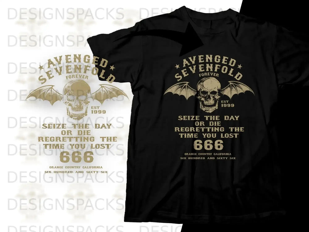 Avenged Sevenfold band t-shirt with skull and text "Seize the Day".