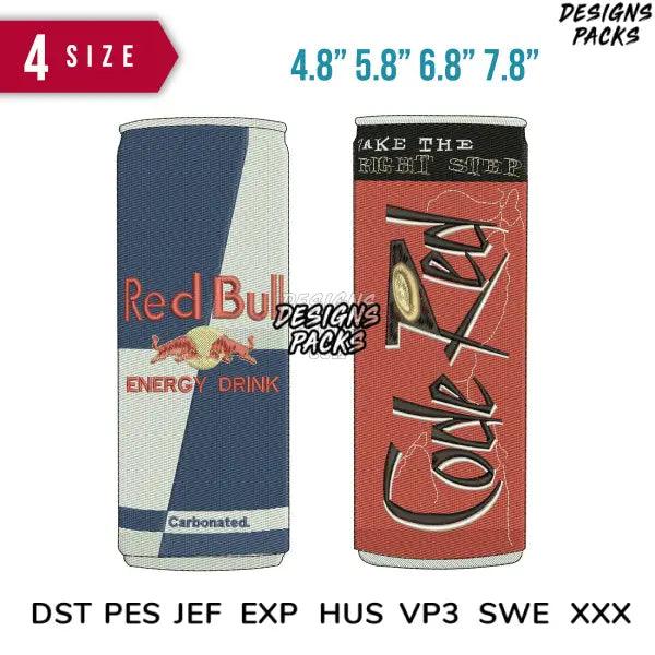 Red bull and codered bottles Embroidery Design 4.8"  5.8" 6.8" 7.8"