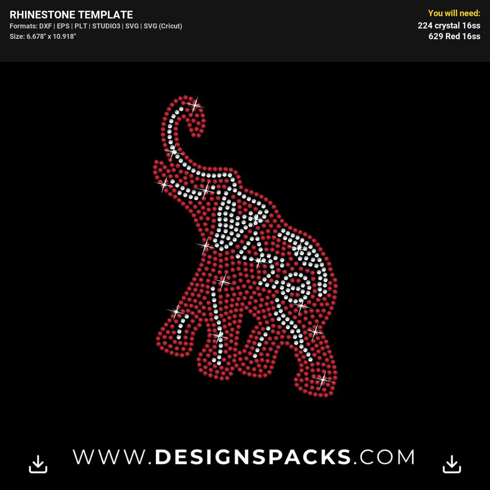 Red Crimson Elephant Animal Rhinestone Digital Template
