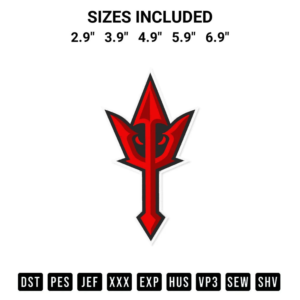Red Devil Trident Embroidery Design