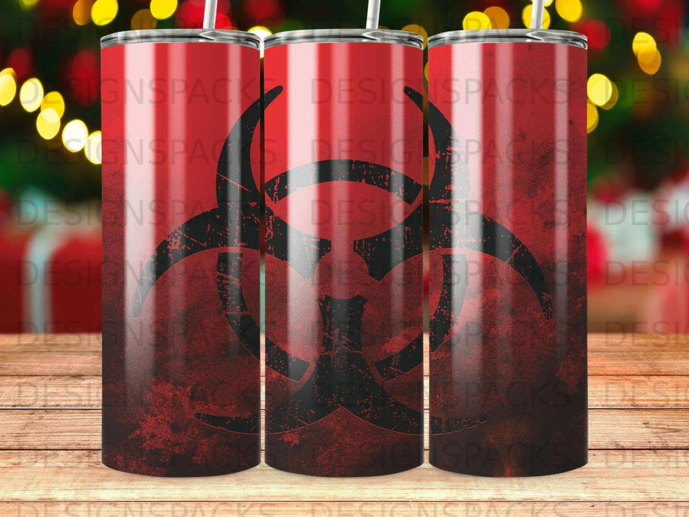 Red Grunge Biohazard Distress Pattern Tumbler Digital Wrap Design