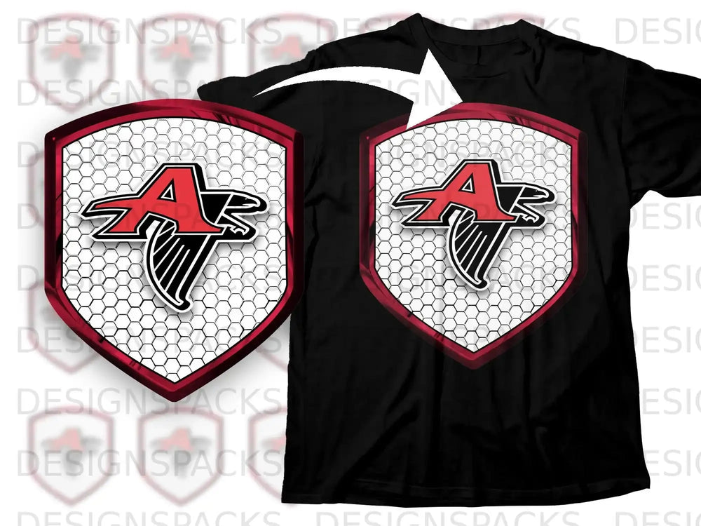 Red A and Falcon Shield Logo on Hexagon Background Shirt