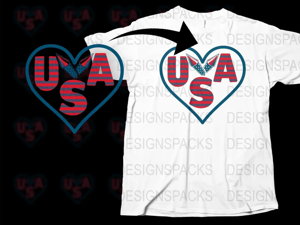 Patriotic USA Heart T-Shirt, American Flag Design, Unisex Adult Casual Wear, Stylish Graphic Tee