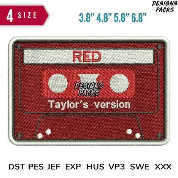 Red Taylor version cassette Embroidery Design 3.8" 4.8" 5.8" 6.8"