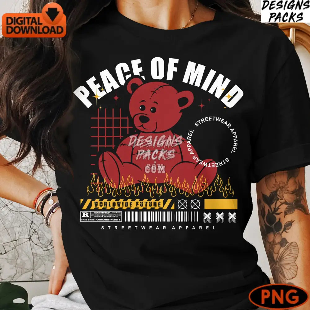 Red Teddy Bear Graphic Digital Png Instant Download Fire And Grid Design Worldwide Future Art