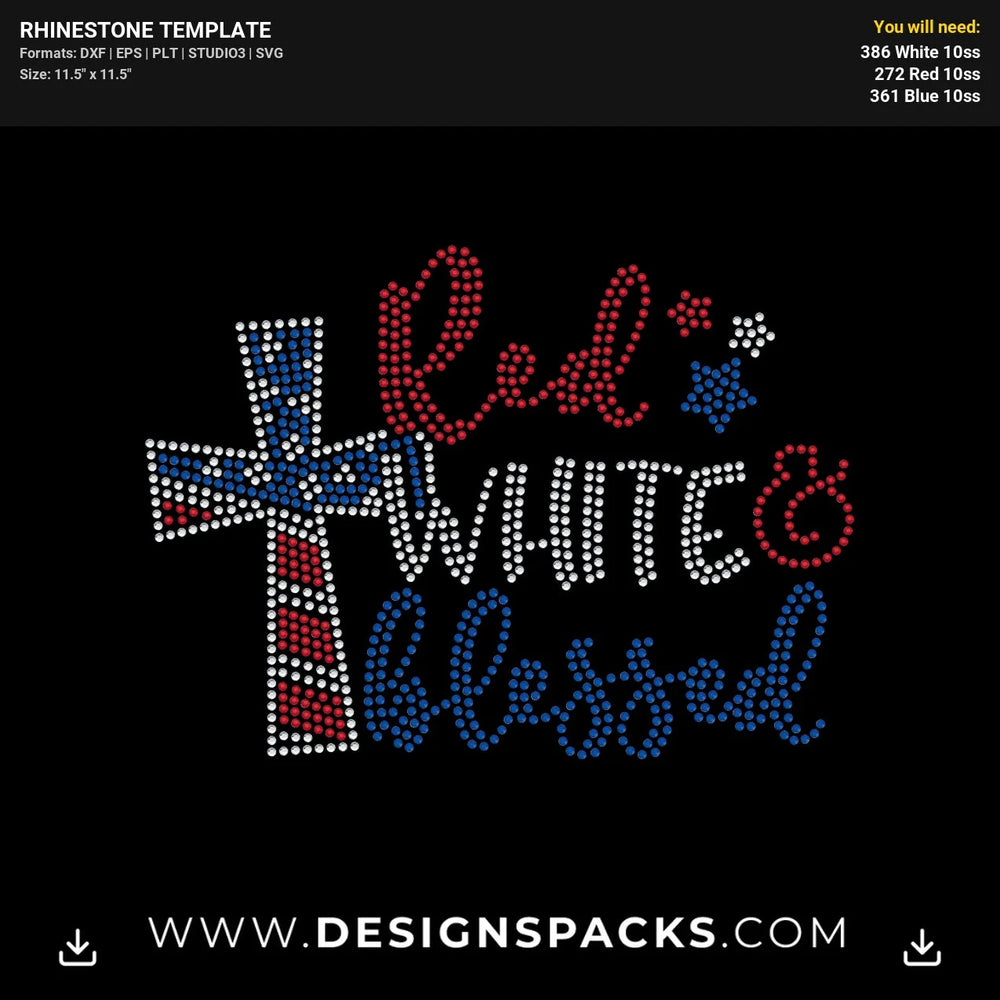Red White Blessed Cross Rhinestone Digital Template