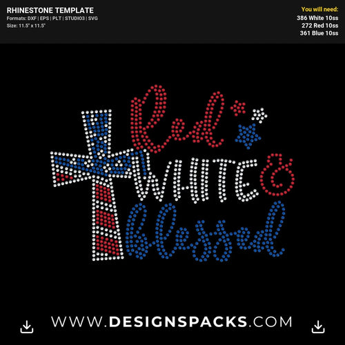 Red White Blessed Cross Rhinestone Digital Template