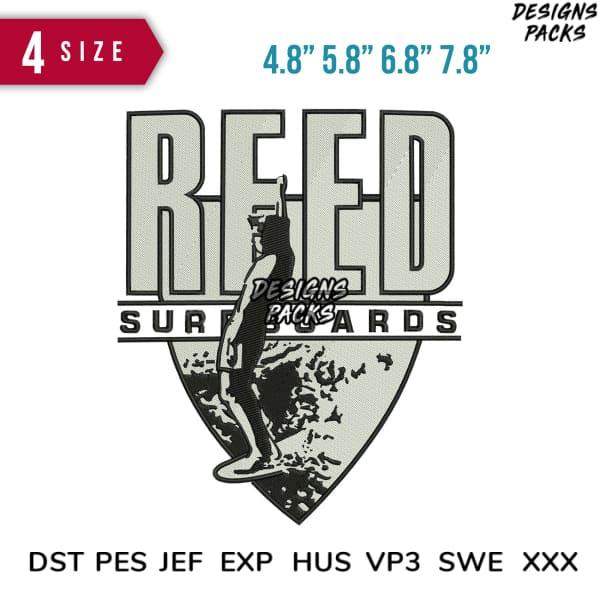 Reed Surfboards logo design in 4 sizes, embroidery formats DST PES JEF EXP for instant download
