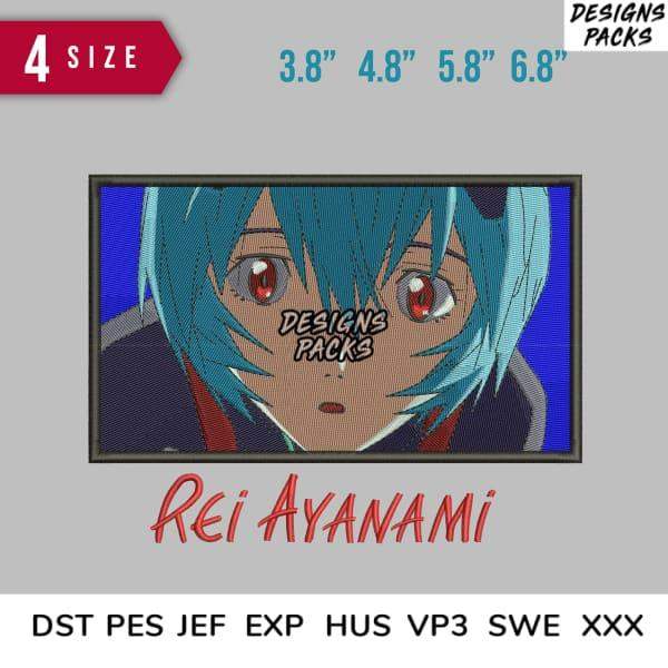 Rei Ayanami embroidery design in 4 sizes, compatible with DST PES JEF formats for instant download
