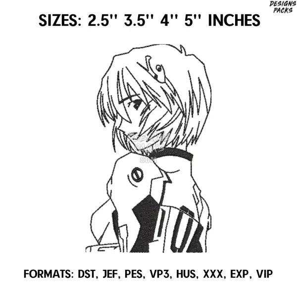 Rei Ayanami Embroidery Design File, Evangelion Anime Embroidery Design, Anime Pes Design, Machine Enbroidery