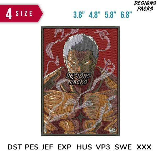Anime warrior embroidery design in 4 sizes, DST PES JEF formats, print-ready for DTG/DTF