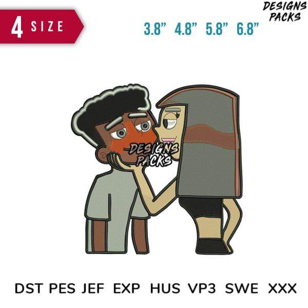 Embroidery design of couple kissing, available in 4 sizes & formats like PES, DST for instant download