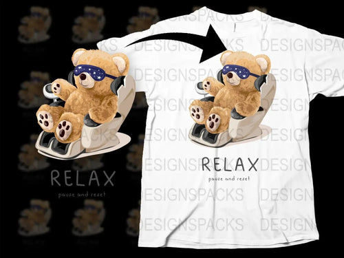 Relax Pause and Reset Teddy Bear Design Png Digital Download