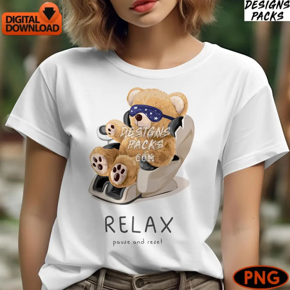 Relaxing Teddy Bear Digital Art Cute Cartoon Printable Instant Download Png File