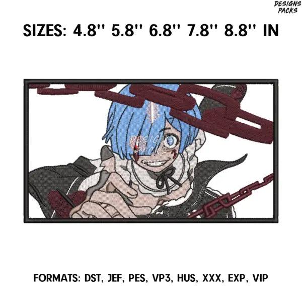 Rem Embroidery Design File, Re Zero Anime Embroidery Design, Machine embroidery, Anime Pes Design